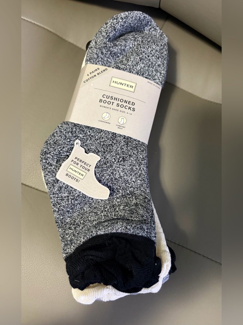 BNWT RARE HUNTER 4 PACK CUSHIONED BOOT SOCKS COTTON BLEND [BK-GR-TN-CH] SZ 4-10